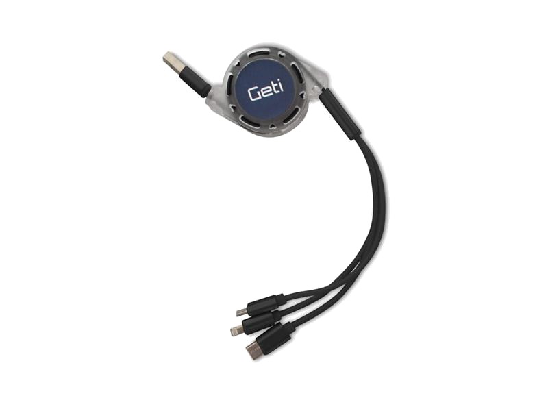 Cablu Geti GCU 01 USB 3in1 negru retractabil
